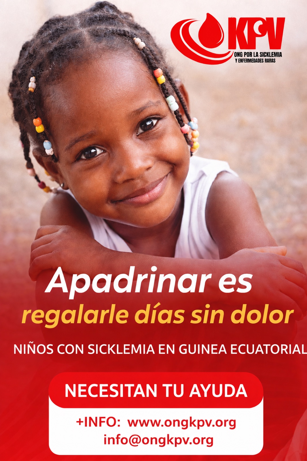 Cartel de apadrinamiento de niños con sicklemia de ONG KPV